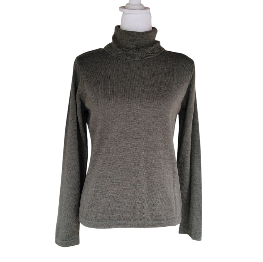 Linea Donna Sage Green Tone Fine Merino Wool Knit Turtleneck Sweater Size Small
